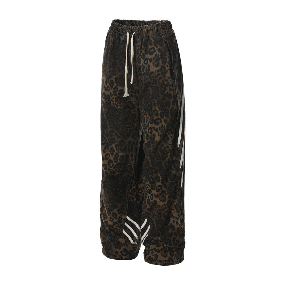 Leopard Print Denim Straight-leg Pants Men