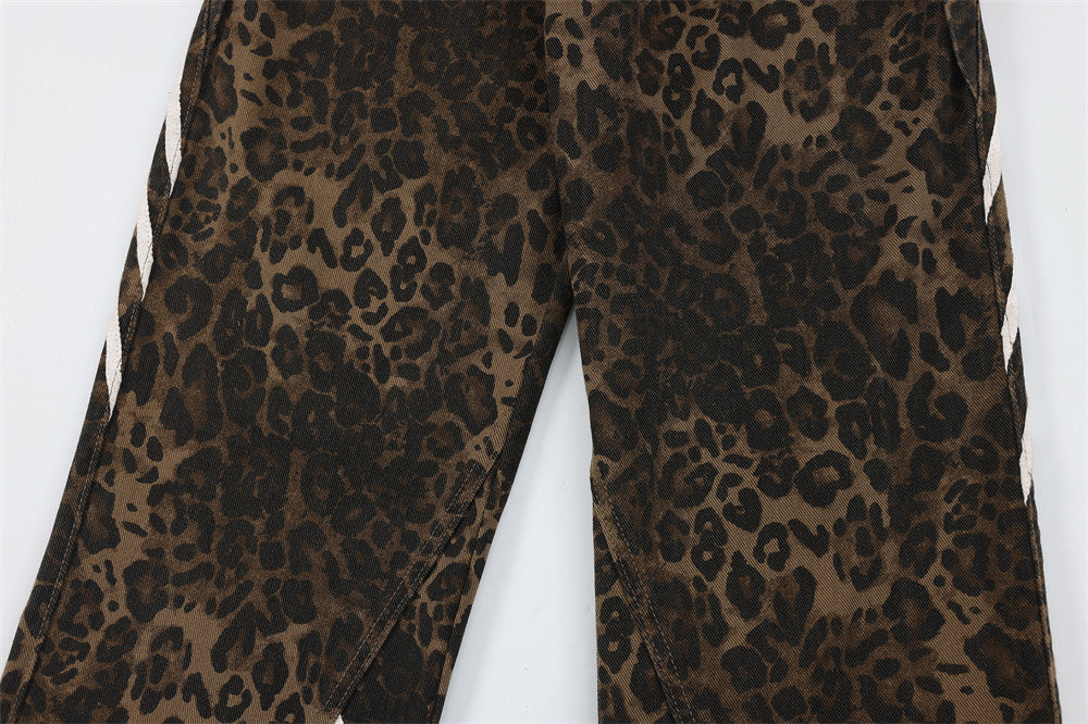 Leopard Print Denim Straight-leg Pants Men