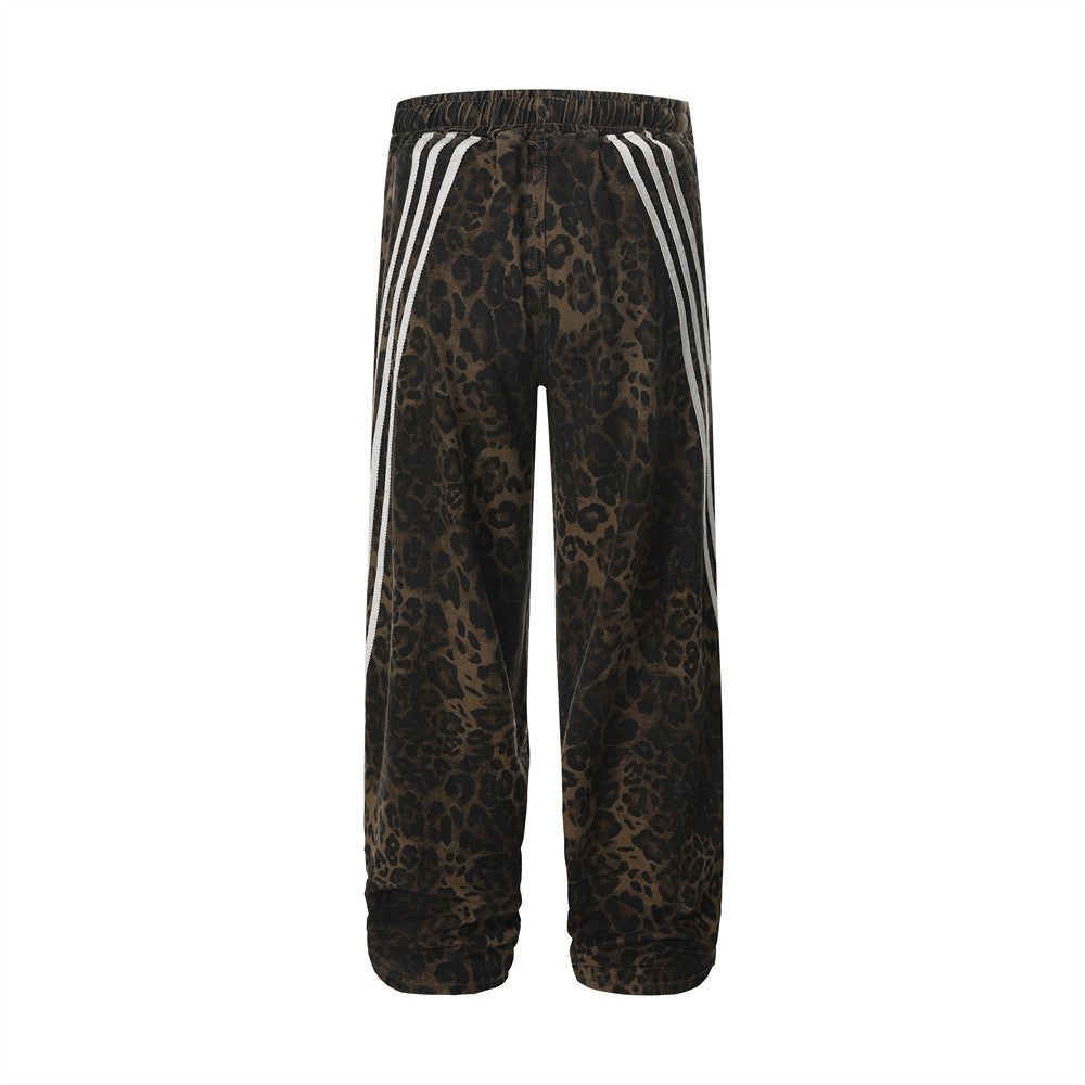 Leopard Print Denim Straight-leg Pants Men