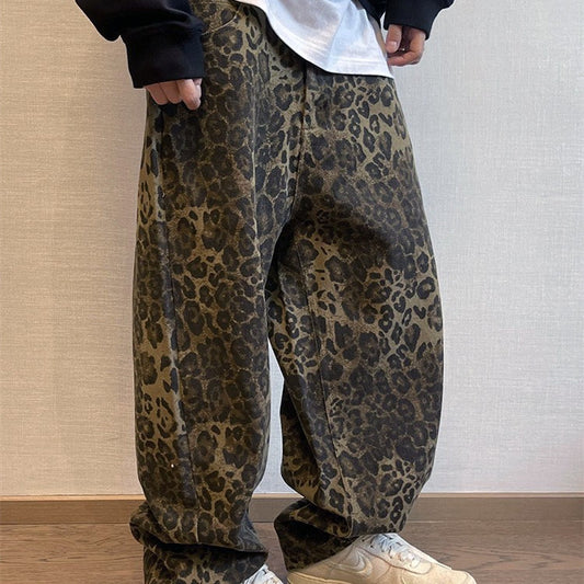 Retro Design Niche Tooling Leopard Print Loose Leisure All-matching Pants Men's INS