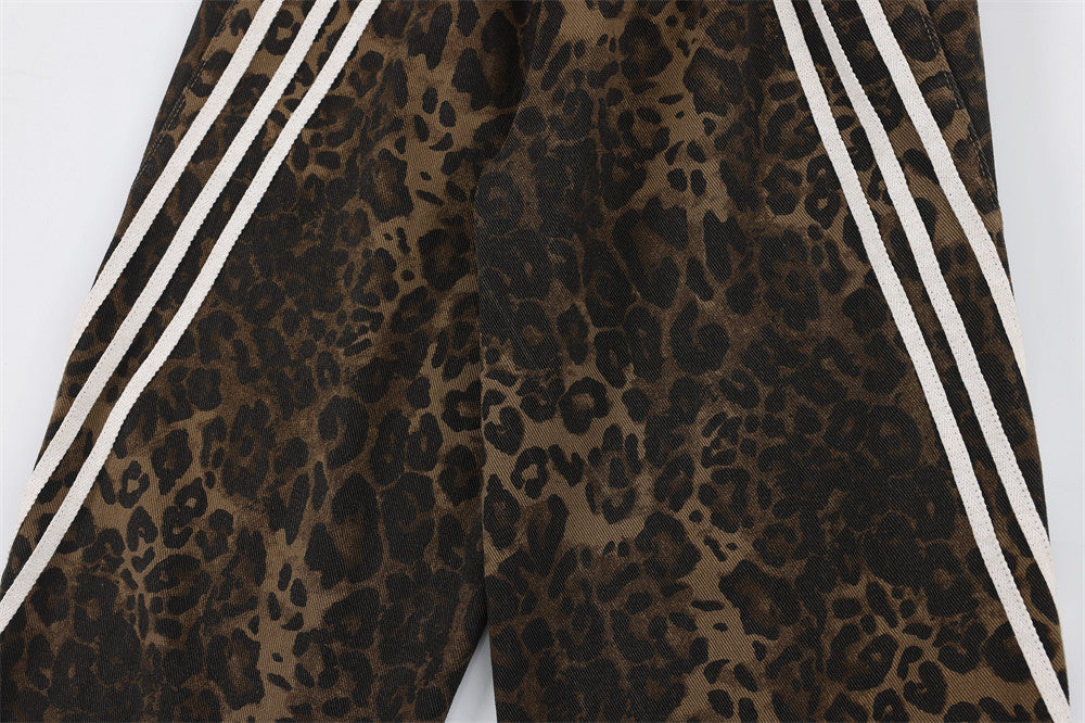 Leopard Print Denim Straight-leg Pants Men