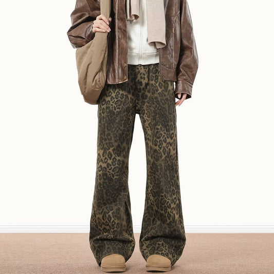 Vintage Leopard Print Jeans All-match Men