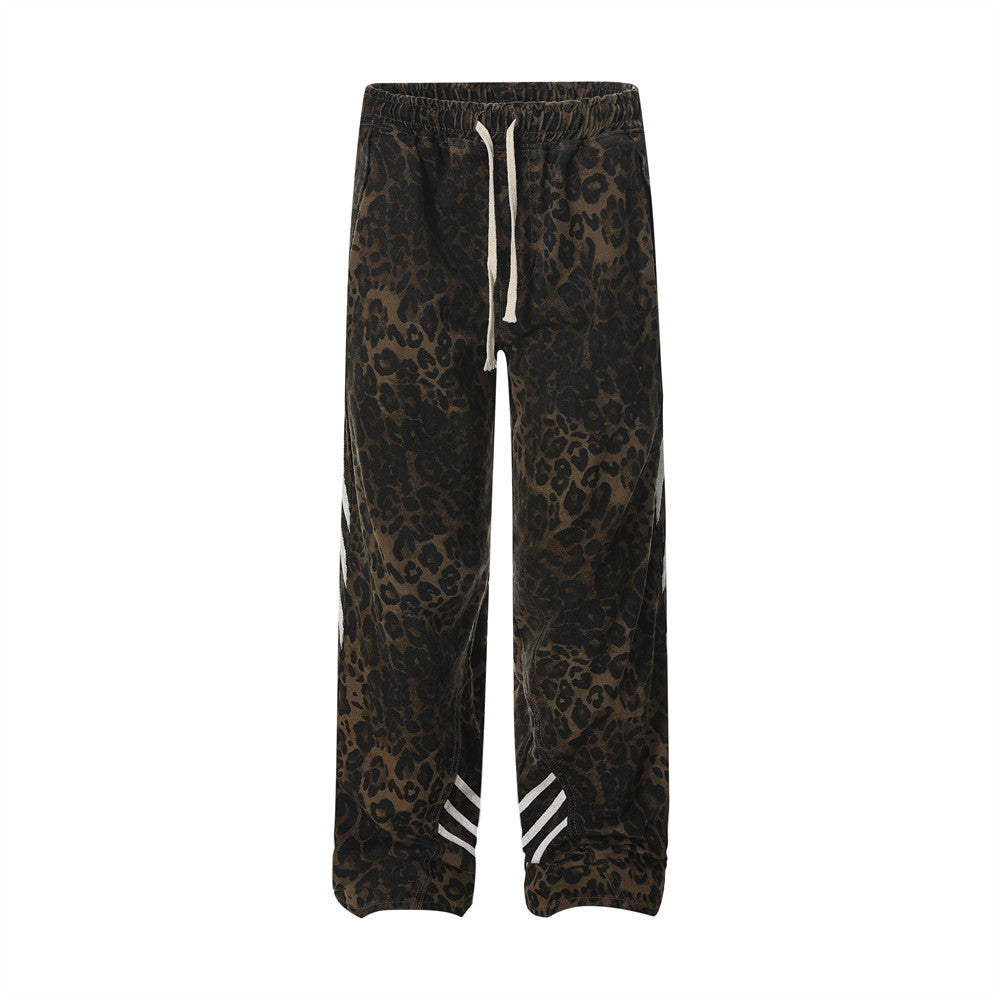 Leopard Print Denim Straight-leg Pants Men