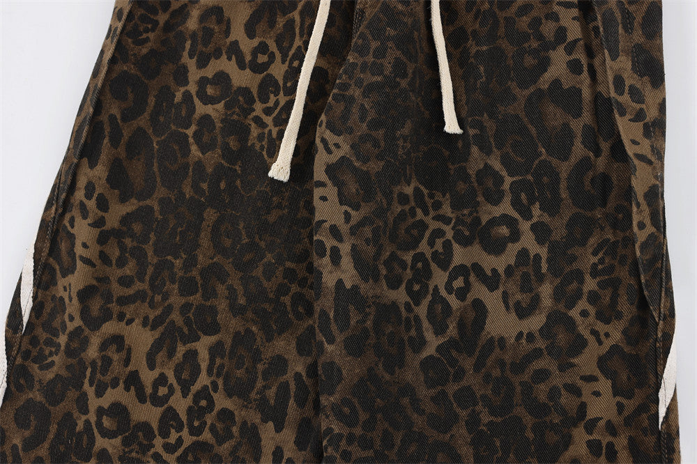 Leopard Print Denim Straight-leg Pants Men